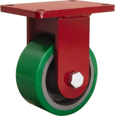 Hamilton - 6" Diam x 3" Wide x 8-1/2" OAH Top Plate Mount Rigid Caster - Polyurethane Mold onto Cast Iron Center, 2,200 Lb Capacity, Sealed Precision Ball Bearing, 5-1/2 x 7-1/2" Plate - Eagle Tool & Supply