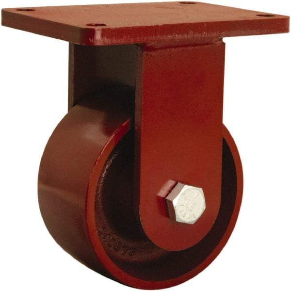 Hamilton - 6" Diam x 3" Wide x 8-1/2" OAH Top Plate Mount Rigid Caster - Cast Iron, 2,500 Lb Capacity, Tapered Roller Bearing, 5-1/2 x 7-1/2" Plate - Eagle Tool & Supply