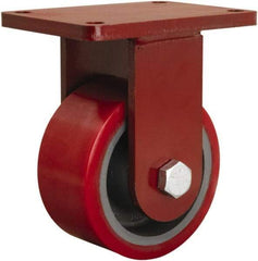 Hamilton - 6" Diam x 3" Wide x 8-1/2" OAH Top Plate Mount Rigid Caster - Polyurethane Mold on Forged Steel, 2,600 Lb Capacity, Tapered Roller Bearing, 5-1/2 x 7-1/2" Plate - Eagle Tool & Supply
