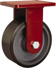 Hamilton - 8" Diam x 3" Wide x 10-1/2" OAH Top Plate Mount Rigid Caster - Polyurethane Mold onto Cast Iron Center, 3,250 Lb Capacity, Tapered Roller Bearing, 5-1/2 x 7-1/2" Plate - Eagle Tool & Supply