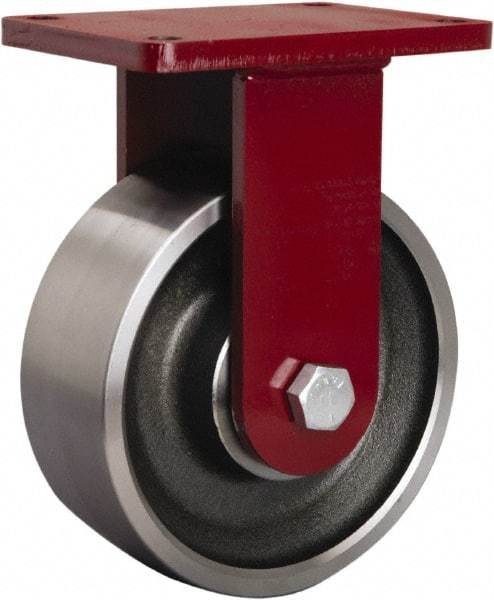 Hamilton - 8" Diam x 3" Wide x 10-1/2" OAH Top Plate Mount Rigid Caster - Forged Steel, 4,000 Lb Capacity, Tapered Roller Bearing, 5-1/2 x 7-1/2" Plate - Eagle Tool & Supply