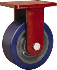 Hamilton - 8" Diam x 3" Wide x 10-1/2" OAH Top Plate Mount Rigid Caster - Polyurethane Mold on Forged Steel, 3,500 Lb Capacity, Tapered Roller Bearing, 5-1/2 x 7-1/2" Plate - Eagle Tool & Supply