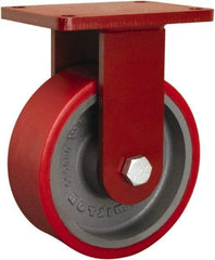 Hamilton - 8" Diam x 3" Wide x 10-1/2" OAH Top Plate Mount Rigid Caster - Polyurethane Mold on Forged Steel, 3,000 Lb Capacity, Sealed Precision Ball Bearing, 5-1/2 x 7-1/2" Plate - Eagle Tool & Supply