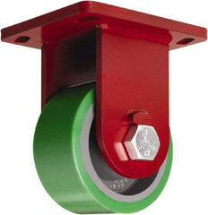 Hamilton - 6" Diam x 3" Wide x 8-1/2" OAH Top Plate Mount Rigid Caster - Polyurethane Mold onto Cast Iron Center, 2,200 Lb Capacity, Sealed Precision Ball Bearing, 6-1/2 x 7-1/2" Plate - Eagle Tool & Supply
