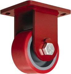 Hamilton - 6" Diam x 3" Wide x 8-1/2" OAH Top Plate Mount Rigid Caster - Polyurethane Mold onto Cast Iron Center, 2,600 Lb Capacity, Sealed Precision Ball Bearing, 6-1/2 x 7-1/2" Plate - Eagle Tool & Supply