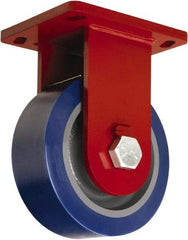 Hamilton - 8" Diam x 3" Wide x 10-1/2" OAH Top Plate Mount Rigid Caster - Polyurethane Mold on Forged Steel, 3,500 Lb Capacity, Tapered Roller Bearing, 6-1/2 x 7-1/2" Plate - Eagle Tool & Supply