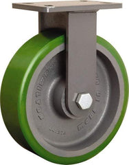 Hamilton - 10" Diam x 3" Wide x 12-1/16" OAH Top Plate Mount Rigid Caster - Polyurethane Mold onto Cast Iron Center, 2,400 Lb Capacity, Sealed Precision Ball Bearing, 5 x 7" Plate - Eagle Tool & Supply