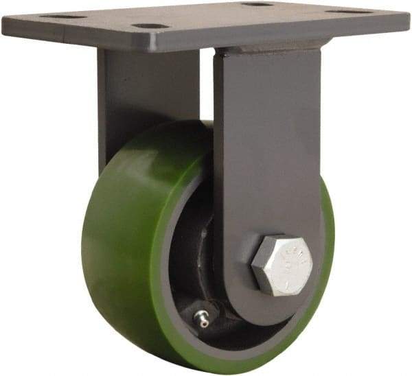 Hamilton - 5" Diam x 2-1/2" Wide x 7-1/4" OAH Top Plate Mount Rigid Caster - Polyurethane Mold onto Cast Iron Center, 1,300 Lb Capacity, Straight Roller Bearing, 5 x 7" Plate - Eagle Tool & Supply