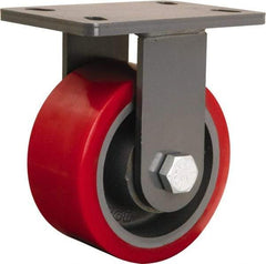 Hamilton - 6" Diam x 3" Wide x 7-3/4" OAH Top Plate Mount Rigid Caster - Polyurethane Mold onto Cast Iron Center, 2,400 Lb Capacity, Sealed Precision Ball Bearing, 5 x 7" Plate - Eagle Tool & Supply