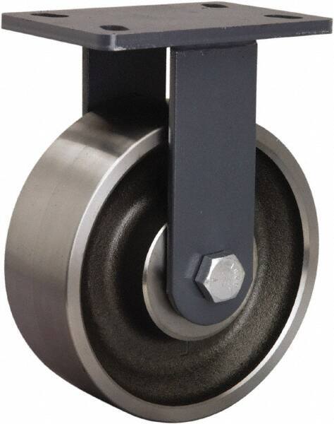 Hamilton - 8" Diam x 3" Wide x 10-1/4" OAH Top Plate Mount Rigid Caster - Forged Steel, 2,400 Lb Capacity, Sealed Precision Ball Bearing, 5 x 7" Plate - Eagle Tool & Supply