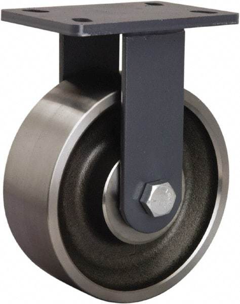 Hamilton - 8" Diam x 3" Wide x 10-1/4" OAH Top Plate Mount Rigid Caster - Forged Steel, 2,400 Lb Capacity, Tapered Roller Bearing, 5 x 7" Plate - Eagle Tool & Supply