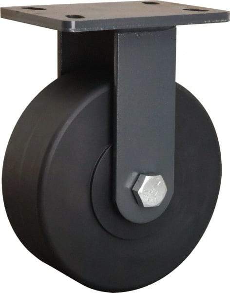 Hamilton - 8" Diam x 3" Wide x 10-1/4" OAH Top Plate Mount Rigid Caster - Nylon, 2,400 Lb Capacity, Sealed Precision Ball Bearing, 5 x 7" Plate - Eagle Tool & Supply