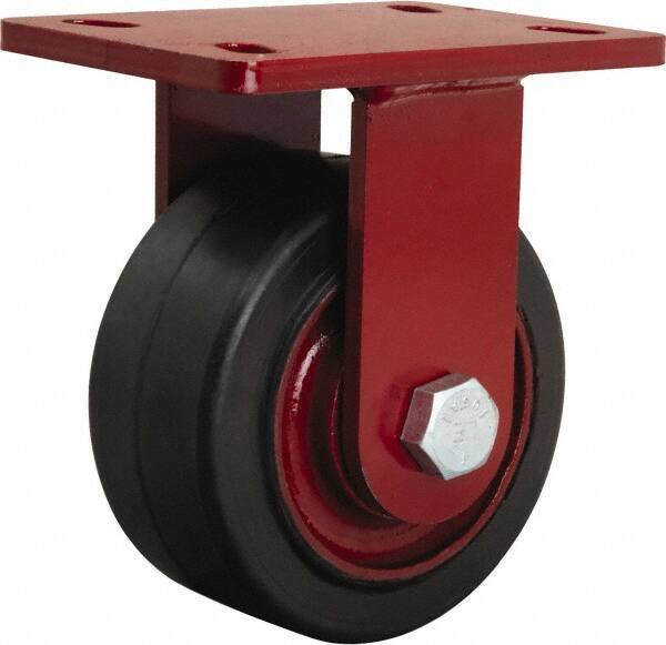 Hamilton - 6" Diam x 3" Wide x 7-1/2" OAH Top Plate Mount Rigid Caster - Rubber Mold on Cast Iron, 680 Lb Capacity, Straight Roller Bearing, 5 x 7" Plate - Eagle Tool & Supply
