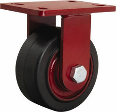Hamilton - 6" Diam x 3" Wide x 7-1/2" OAH Top Plate Mount Rigid Caster - Rubber Mold on Cast Iron, 680 Lb Capacity, Straight Roller Bearing, 5 x 7" Plate - Eagle Tool & Supply