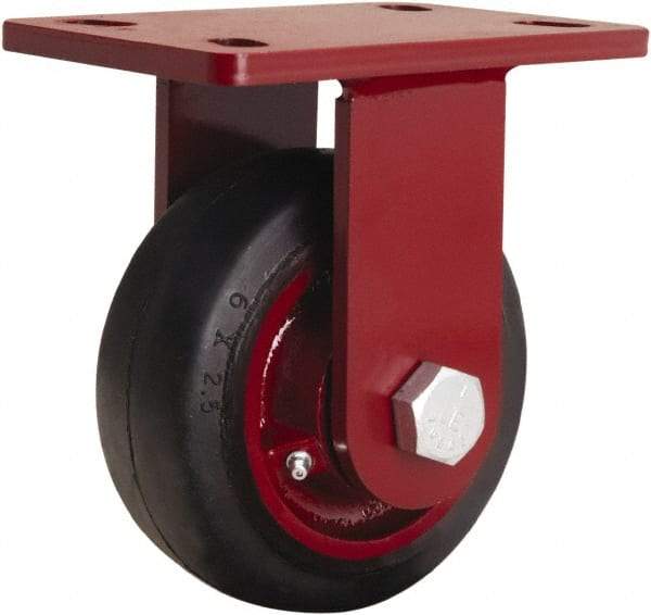 Hamilton - 6" Diam x 2-1/2" Wide x 7-1/2" OAH Top Plate Mount Rigid Caster - Rubber Mold on Cast Iron, 540 Lb Capacity, Straight Roller Bearing, 5 x 7" Plate - Eagle Tool & Supply