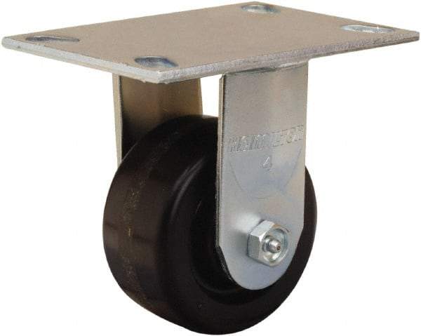 Hamilton - 4" Diam x 2" Wide x 5-5/8" OAH Top Plate Mount Rigid Caster - Phenolic, 800 Lb Capacity, Straight Roller Bearing, 4-1/2 x 6-1/4" Plate - Eagle Tool & Supply