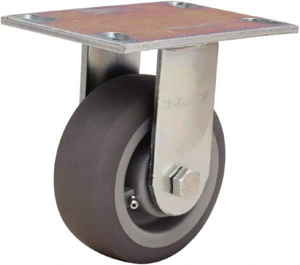 Hamilton - 5" Diam x 2" Wide x 6-1/2" OAH Top Plate Mount Rigid Caster - Rubber Mold on Polyolefin, 350 Lb Capacity, Straight Roller Bearing, 4-1/2 x 6-1/4" Plate - Eagle Tool & Supply