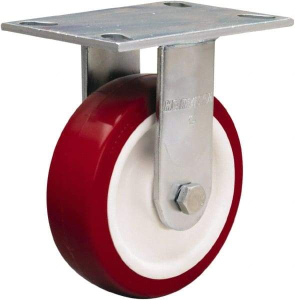 Hamilton - 6" Diam x 2" Wide x 7-1/2" OAH Top Plate Mount Rigid Caster - Polyurethane Mold on Polypropylene, 900 Lb Capacity, Straight Roller Bearing, 4-1/2 x 6-1/4" Plate - Eagle Tool & Supply