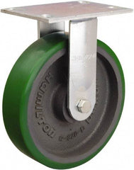 Hamilton - 8" Diam x 2" Wide x 9-1/2" OAH Top Plate Mount Rigid Caster - Polyurethane Mold onto Cast Iron Center, 900 Lb Capacity, Sealed Precision Ball Bearing, 4-1/2 x 6-1/4" Plate - Eagle Tool & Supply