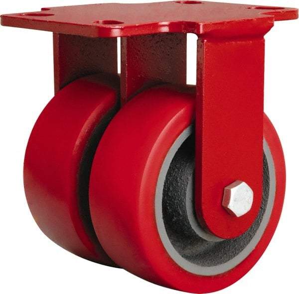 Hamilton - 4" Diam x 2" Wide x 5-5/8" OAH Top Plate Mount Rigid Caster - Polyurethane Mold onto Cast Iron Center, 1,800 Lb Capacity, Sealed Precision Ball Bearing, 4-1/2 x 6-1/2" Plate - Eagle Tool & Supply