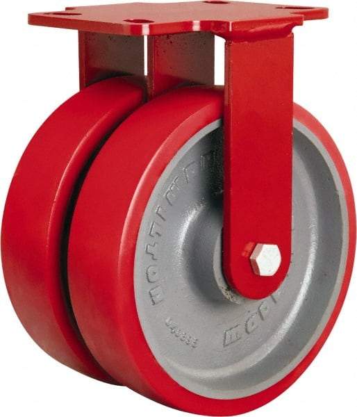 Hamilton - 8" Diam x 2" Wide x 9-3/4" OAH Top Plate Mount Rigid Caster - Polyurethane Mold onto Cast Iron Center, 2,500 Lb Capacity, Tapered Roller Bearing, 4-1/2 x 6-1/2" Plate - Eagle Tool & Supply