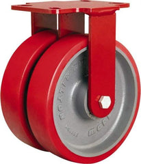 Hamilton - 8" Diam x 2" Wide x 9-3/4" OAH Top Plate Mount Rigid Caster - Polyurethane Mold onto Cast Iron Center, 2,500 Lb Capacity, Tapered Roller Bearing, 4-1/2 x 6-1/2" Plate - Eagle Tool & Supply