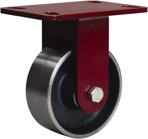 Hamilton - 5" Diam x 2" Wide x 6-3/4" OAH Top Plate Mount Rigid Caster - Forged Steel, 1,500 Lb Capacity, Sealed Precision Ball Bearing, 4-1/2 x 6-1/2" Plate - Eagle Tool & Supply