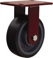 Hamilton - 6" Diam x 2" Wide x 7-3/4" OAH Top Plate Mount Rigid Caster - Polyurethane Mold onto Cast Iron Center, 1,560 Lb Capacity, Tapered Roller Bearing, 4-1/2 x 6-1/2" Plate - Eagle Tool & Supply