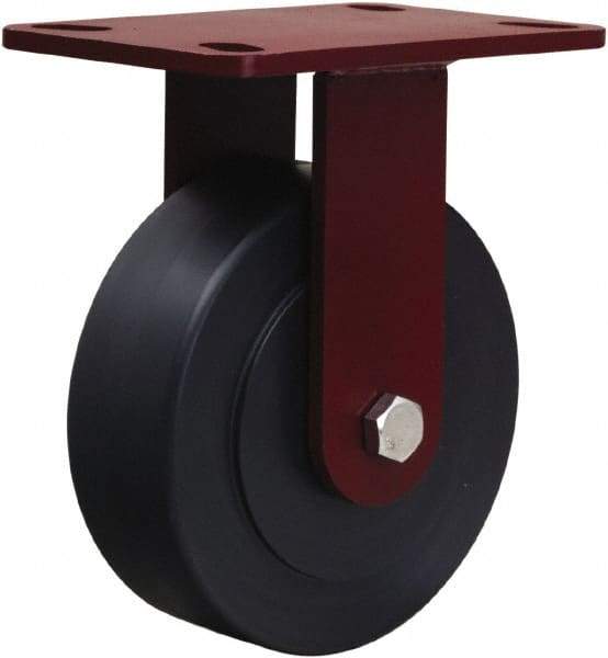 Hamilton - 6" Diam x 2" Wide x 7-3/4" OAH Top Plate Mount Rigid Caster - Nylon, 2,000 Lb Capacity, Sealed Precision Ball Bearing, 4-1/2 x 6-1/2" Plate - Eagle Tool & Supply