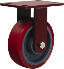 Hamilton - 6" Diam x 2" Wide x 7-3/4" OAH Top Plate Mount Rigid Caster - Polyurethane Mold onto Cast Iron Center, 1,400 Lb Capacity, Sealed Precision Ball Bearing, 4-1/2 x 6-1/2" Plate - Eagle Tool & Supply