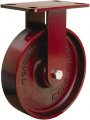 Hamilton - 8" Diam x 2" Wide x 9-3/4" OAH Top Plate Mount Rigid Caster - Cast Iron, 1,500 Lb Capacity, Tapered Roller Bearing, 4-1/2 x 6-1/2" Plate - Eagle Tool & Supply