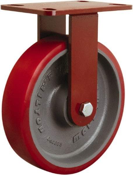 Hamilton - 8" Diam x 2" Wide x 9-3/4" OAH Top Plate Mount Rigid Caster - Polyurethane Mold on Forged Steel, 1,800 Lb Capacity, Tapered Roller Bearing, 4-1/2 x 6-1/2" Plate - Eagle Tool & Supply
