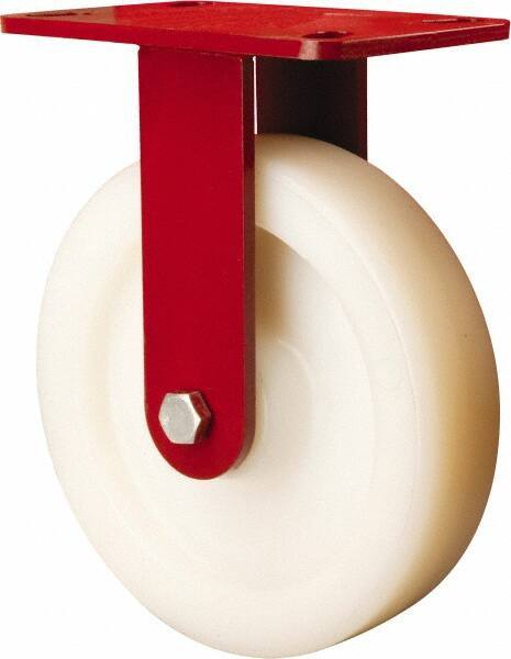 Hamilton - 8" Diam x 2" Wide x 9-3/4" OAH Top Plate Mount Rigid Caster - Nylon, 1,100 Lb Capacity, Sealed Precision Ball Bearing, 4-1/2 x 6-1/2" Plate - Eagle Tool & Supply