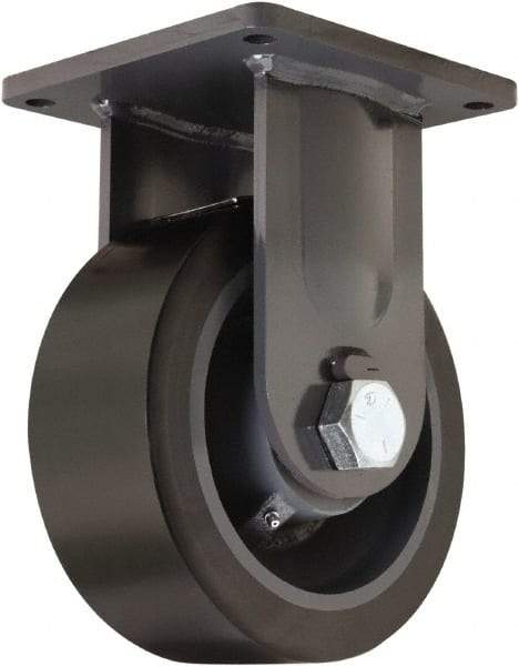 Hamilton - 10" Diam x 4" Wide x 13" OAH Top Plate Mount Rigid Caster - Polyurethane Mold on Forged Steel, 6,500 Lb Capacity, Tapered Roller Bearing, 8-1/2 x 8-1/2" Plate - Eagle Tool & Supply