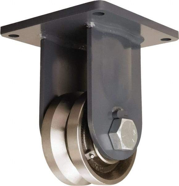 Hamilton - 6" Diam x 3" Wide, Forged Steel Rigid Caster - 4,500 Lb Capacity, Top Plate Mount, 8-1/2" x 8-1/2" Plate, Straight Roller Bearing - Eagle Tool & Supply