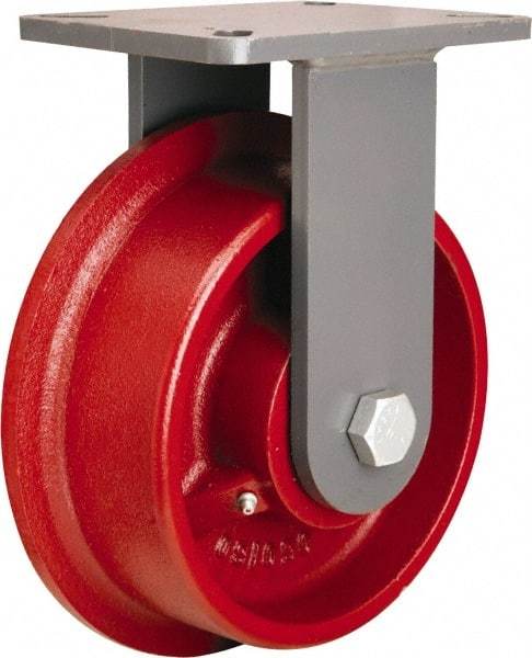Hamilton - 10" Diam x 5" Wide x 13" OAH Top Plate Mount Rigid Caster - Cast Iron, 18,000 Lb Capacity, Tapered Roller Bearing, 8-1/2 x 8-1/2" Plate - Eagle Tool & Supply