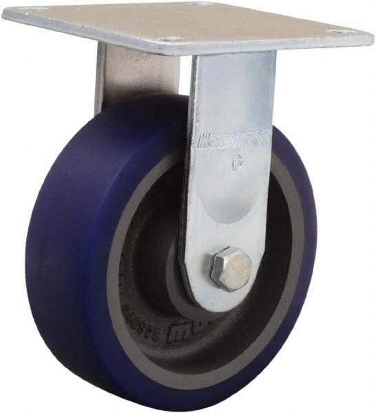 Hamilton - 6" Diam x 2" Wide x 7-1/2" OAH Top Plate Mount Rigid Caster - Polyurethane Mold onto Cast Iron Center, 900 Lb Capacity, Sealed Precision Ball Bearing, 5 x 5-1/2" Plate - Eagle Tool & Supply