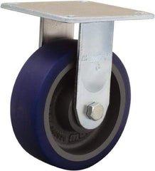 Hamilton - 6" Diam x 2" Wide x 7-1/2" OAH Top Plate Mount Rigid Caster - Polyurethane Mold onto Cast Iron Center, 900 Lb Capacity, Sealed Precision Ball Bearing, 5 x 5-1/2" Plate - Eagle Tool & Supply