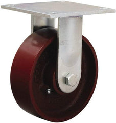 Hamilton - 6" Diam x 2" Wide x 7-1/2" OAH Top Plate Mount Rigid Caster - Cast Iron, 1,250 Lb Capacity, Sealed Precision Ball Bearing, 5 x 5-1/2" Plate - Eagle Tool & Supply