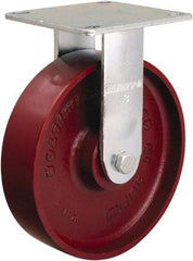 Hamilton - 8" Diam x 2" Wide x 9-1/2" OAH Top Plate Mount Rigid Caster - Cast Iron, 900 Lb Capacity, Sealed Precision Ball Bearing, 5 x 5-1/2" Plate - Eagle Tool & Supply