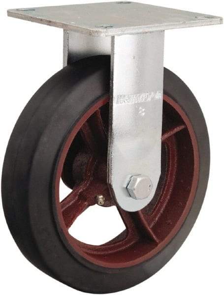 Hamilton - 8" Diam x 2" Wide x 9-1/2" OAH Top Plate Mount Rigid Caster - Rubber Mold on Cast Iron, 500 Lb Capacity, Straight Roller Bearing, 5 x 5-1/2" Plate - Eagle Tool & Supply