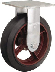 Hamilton - 8" Diam x 2" Wide x 9-1/2" OAH Top Plate Mount Rigid Caster - Rubber Mold on Cast Iron, 500 Lb Capacity, Straight Roller Bearing, 5 x 5-1/2" Plate - Eagle Tool & Supply