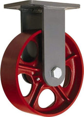 Hamilton - 10" Diam x 3" Wide x 12-1/2" OAH Top Plate Mount Rigid Caster - Cast Iron, 2,600 Lb Capacity, Straight Roller Bearing, 5-1/4 x 7-1/4" Plate - Eagle Tool & Supply