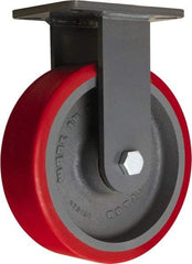 Hamilton - 10" Diam x 3" Wide x 12-1/2" OAH Top Plate Mount Rigid Caster - Polyurethane Mold onto Cast Iron Center, 3,600 Lb Capacity, Tapered Roller Bearing, 5-1/4 x 7-1/4" Plate - Eagle Tool & Supply