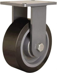 Hamilton - 8" Diam x 3" Wide x 10-1/2" OAH Top Plate Mount Rigid Caster - Polyurethane Mold on Forged Steel, 4,500 Lb Capacity, Precision Ball Bearing, 5-1/4 x 7-1/4" Plate - Eagle Tool & Supply