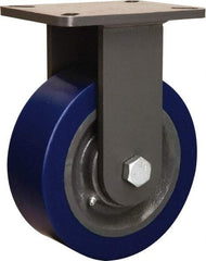 Hamilton - 8" Diam x 3" Wide x 10-1/2" OAH Top Plate Mount Rigid Caster - Polyurethane Mold on Forged Steel, 3,500 Lb Capacity, Straight Roller Bearing, 5-1/4 x 7-1/4" Plate - Eagle Tool & Supply