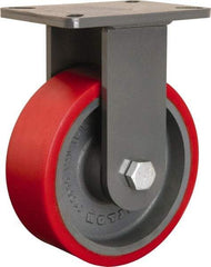 Hamilton - 8" Diam x 3" Wide x 10-1/2" OAH Top Plate Mount Rigid Caster - Polyurethane Mold onto Cast Iron Center, 3,000 Lb Capacity, Tapered Roller Bearing, 5-1/4 x 7-1/4" Plate - Eagle Tool & Supply