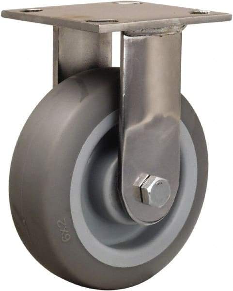 Hamilton - 5" Diam x 2" Wide x 6-1/2" OAH Top Plate Mount Rigid Caster - Rubber Mold on Polyolefin, 350 Lb Capacity, Delrin Bearing, 3-3/4 x 4-1/2" Plate - Eagle Tool & Supply