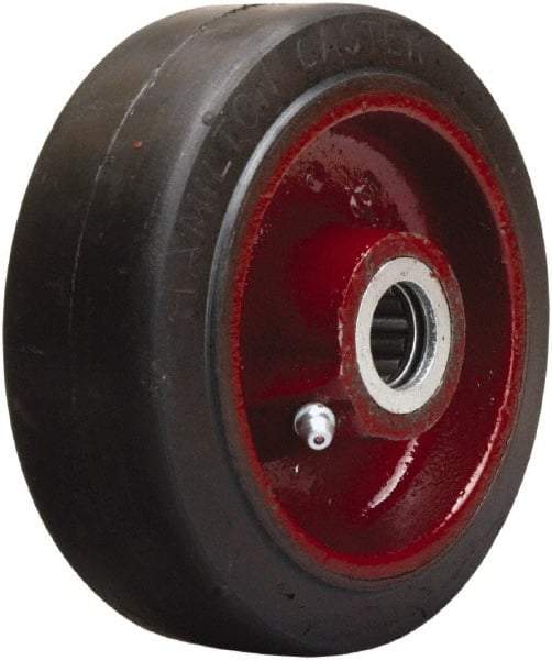 Hamilton - 5 Inch Diameter x 2 Inch Wide, Rubber on Cast Iron Caster Wheel - 350 Lb. Capacity, 2-1/4 Inch Hub Length, 3/4 Inch Axle Diameter, Straight Roller Bearing - Eagle Tool & Supply