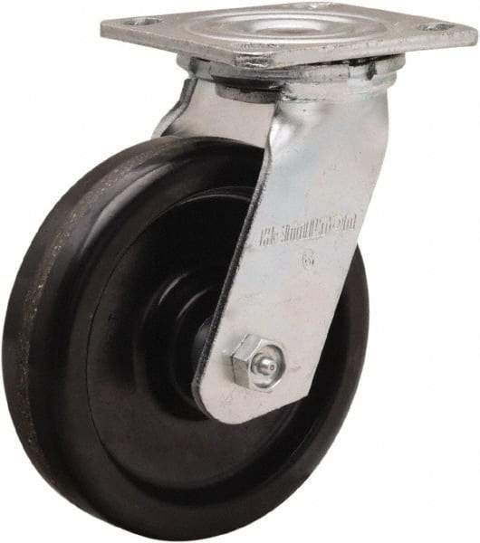 Hamilton - 6" Diam x 1-1/2" Wide x 7-1/2" OAH Top Plate Mount Swivel Caster - Phenolic, 550 Lb Capacity, Straight Roller Bearing, 4 x 4-1/2" Plate - Eagle Tool & Supply
